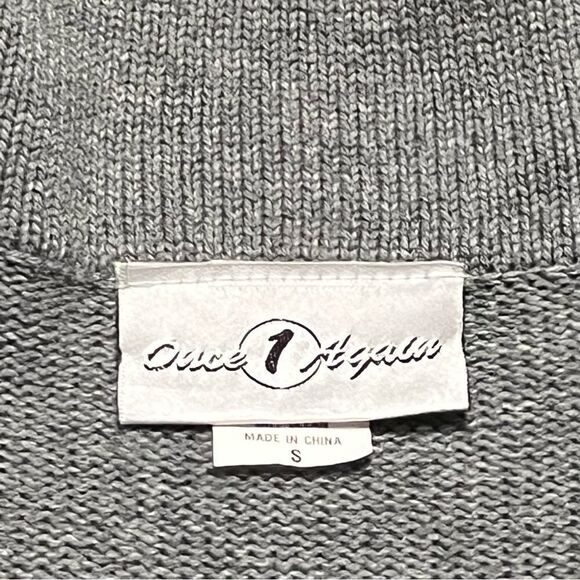 VTG 90s Once Again Gray Cotton Hi Neck Silver Exposed Zipper Cardigan Sweater S - Picture 9 of 10